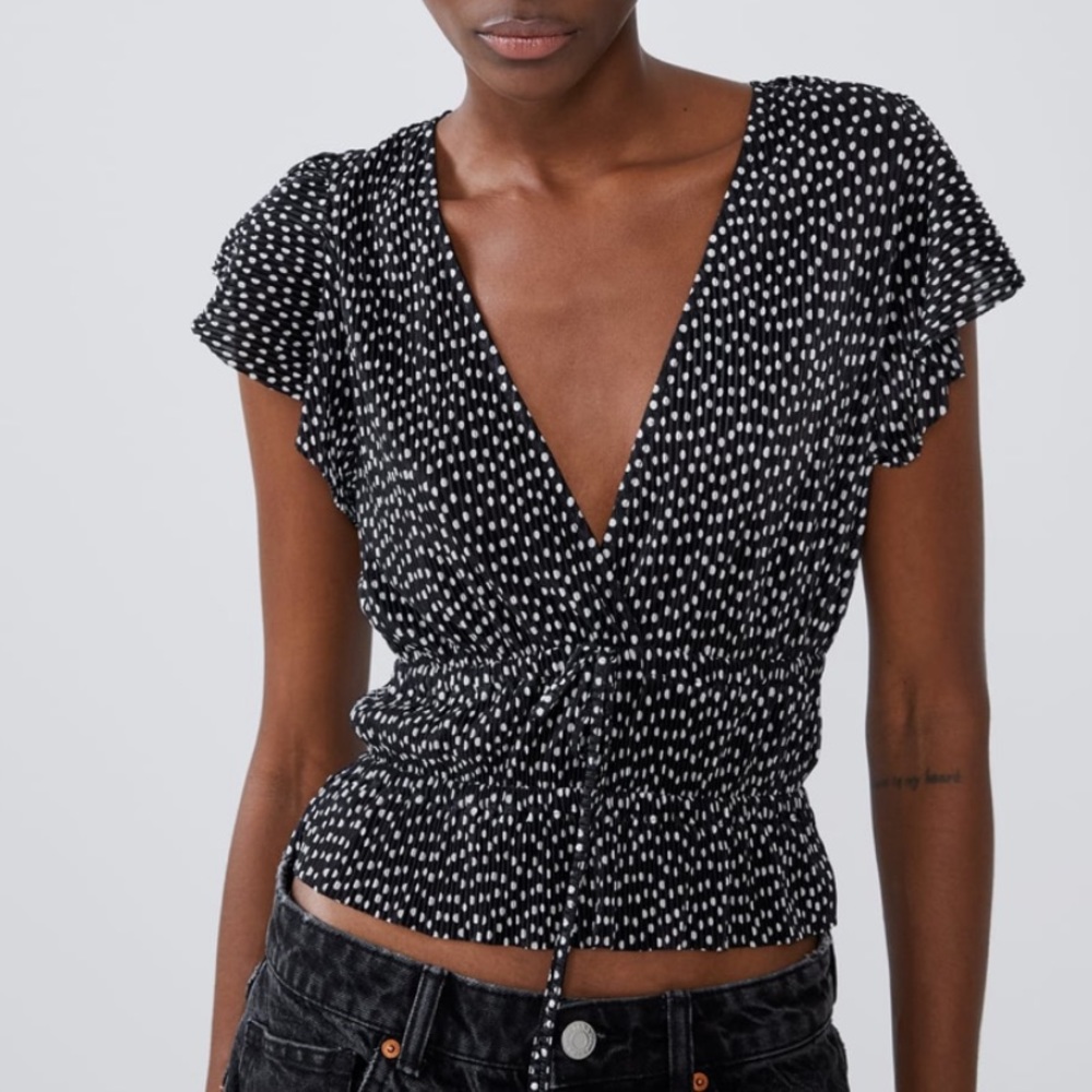 Zara Pleated Ruffle Sleeve Top